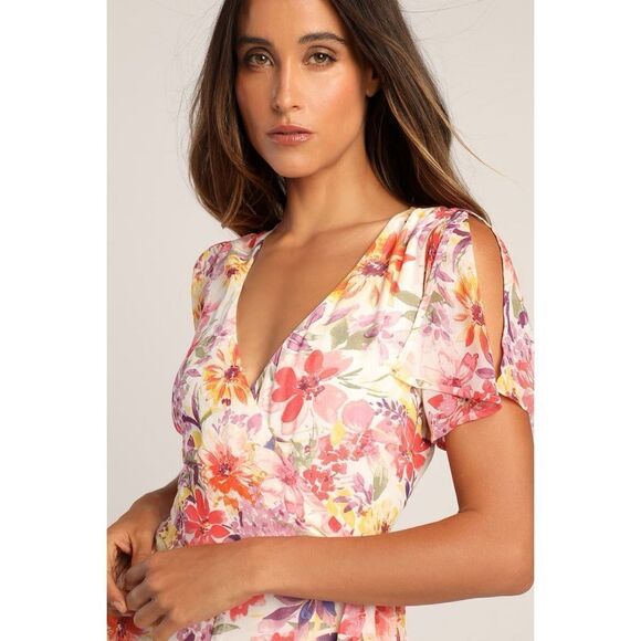 Lulus Petal Princess Cream Multi Floral Wide-Leg
Jumpsuit, Size Small - Picture 2 of 10